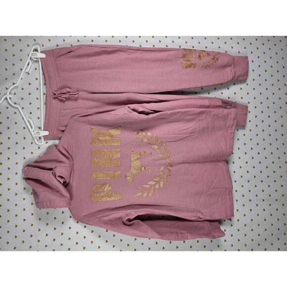 PINK Victoria's Secret Tops - PINK Victoria's Secret Rose Pink Hoodie & Jogger Set with Gold Glitter Logo